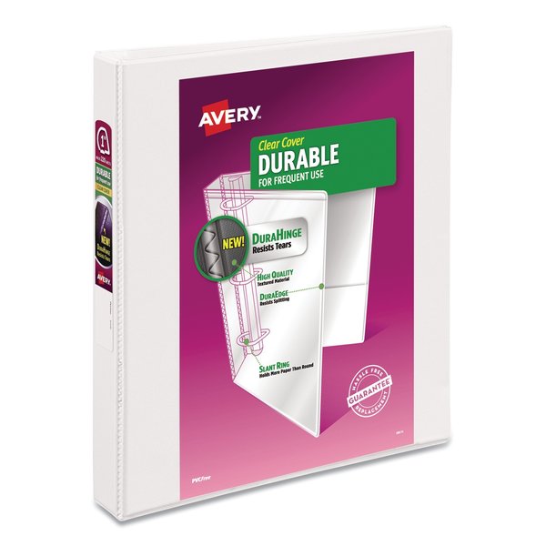 Avery Durable View Binder, DuraHinge, 3 Rings, 1" Cap, 11 x 8.5, White, PK4 17575